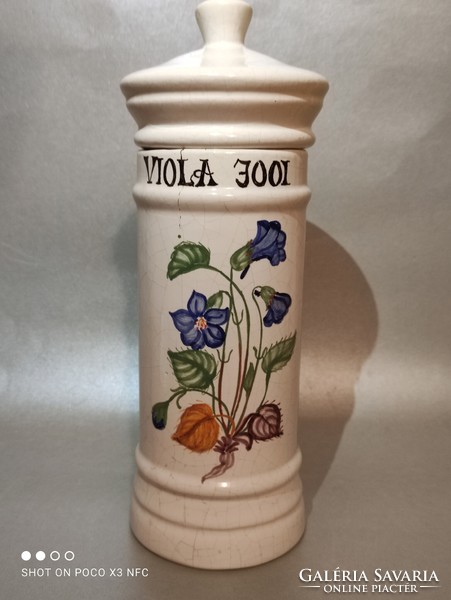Kerámia patika tégely edény Viola Jool virágmintás jelzett