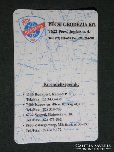 Kártyanaptár, Pécs Geodézia Kft. , földmérő, térkép ,1998, (6)