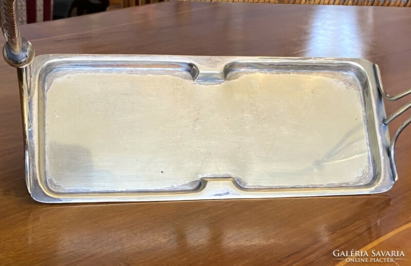 Elegant art deco alpaca metal cup holder tray with a handle decorated with braided braid