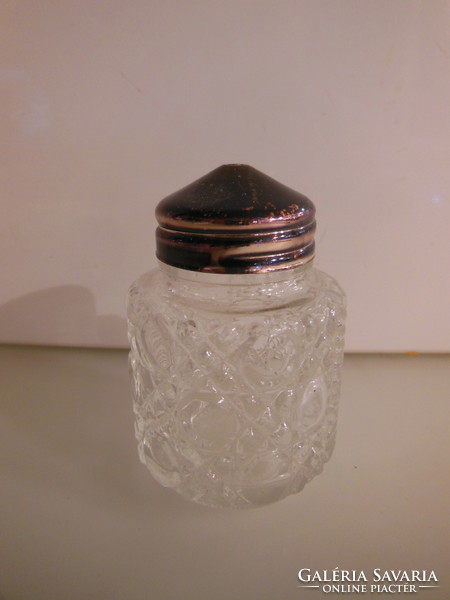 Salt shaker - silver plated - 7 x 4.5 cm - glass - very thick - perfect