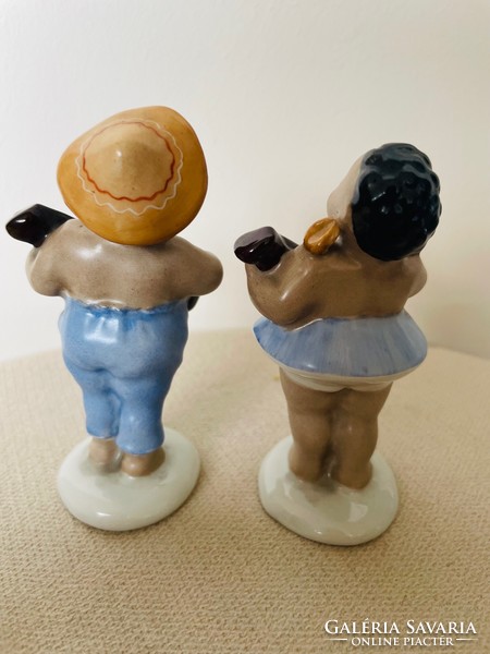 Ritkaság! Aquincum porcelán kreol fiú és lány bendzsóval párban
