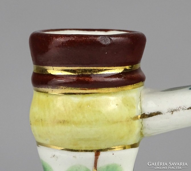 1Q203 Antik kisméretű kézzel festett fajansz csöcsöskorsó 12 cm