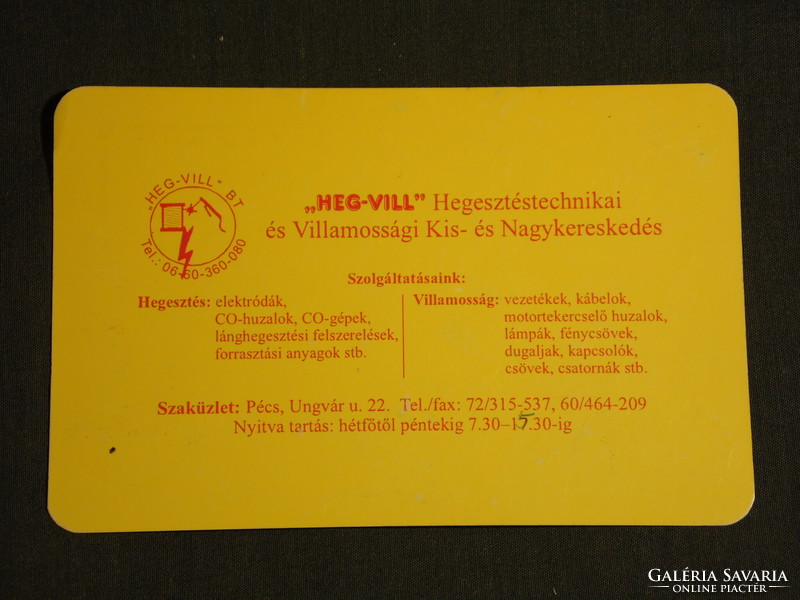 Kártyanaptár, HEG-VILL hegesztéstechnika villamossági üzletek,Pécs,1998, (6)