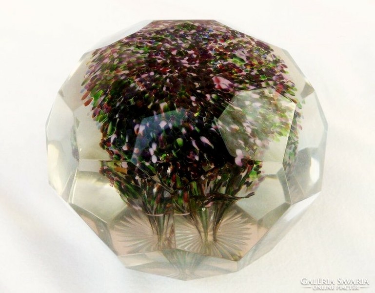 Old hand-polished large desk paperweight with lavender bush. End of the 19th century