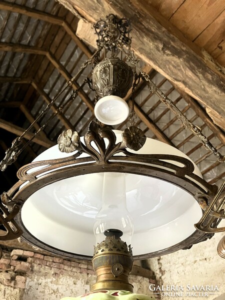 Szecessziós Majolika Lüszter lámpa - Mennyezeti Lámpa - Csillár - Petróleum lámpa