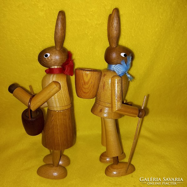 "Nyuszi pár "  ,eredeti Erzgebirge. Fából készült fiú-lány nyúl figura. Húsvéti dekoráció. Fa figura