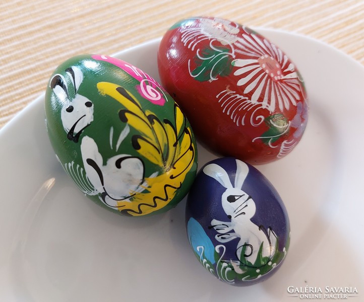 Retro festett fa tojás 3 db régi húsvéti tojás