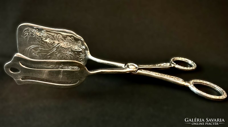 Silver-plated cake or cake tongs