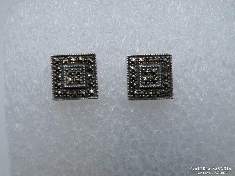 Uk0138 square shaped marcasite stone sterling silver stud earrings