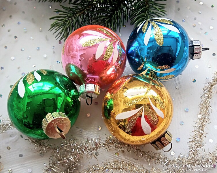 Old lauscha glass colorful painted sphere Christmas tree decorations 4 pcs 6cm
