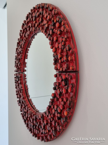 Rare collector's ceramic/fire enamel mirror ceralux by hans welling for ceramano from '60s