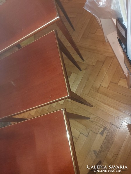 3 Pcs, sliding into each other, art deco table with copper edge, copper feet