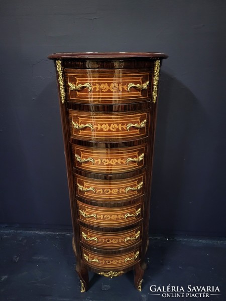 Round 7-drawer inlaid dresser, chest of drawers