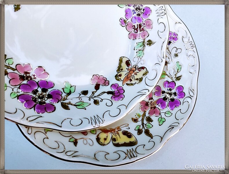 Zsolnay porcelain butterfly sandwich and cake plates in new condition