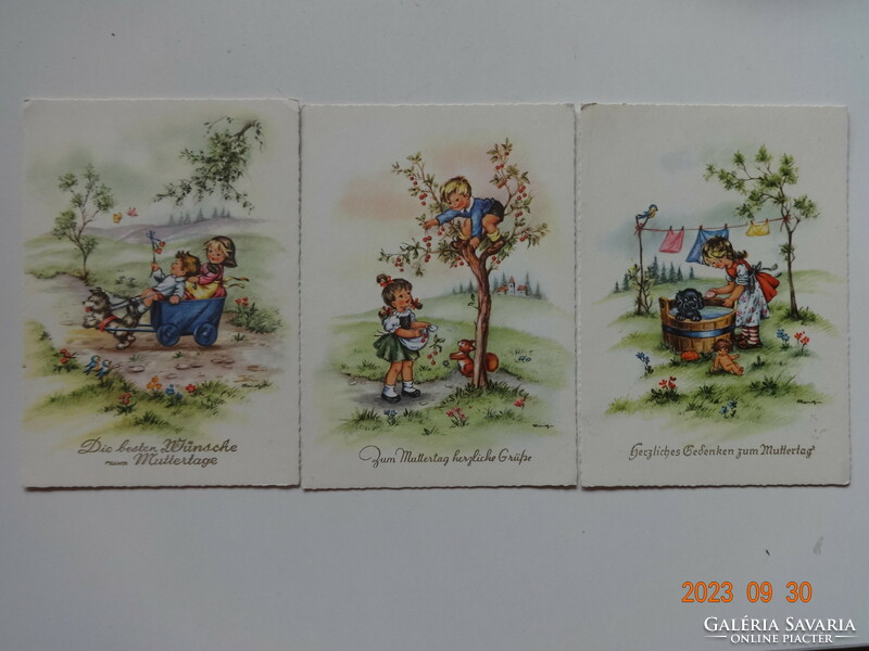 Három szép, postatiszta, grafikus anyák napi üdvözlő képeslap együtt