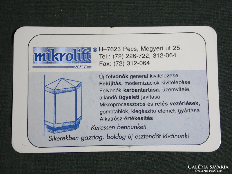 Card calendar, mikrolift kft., Construction, maintenance and repair of elevators, lifts, Pécs, 1998, (6)