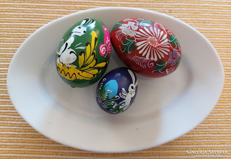 Retro painted wooden eggs 3 old Easter eggs