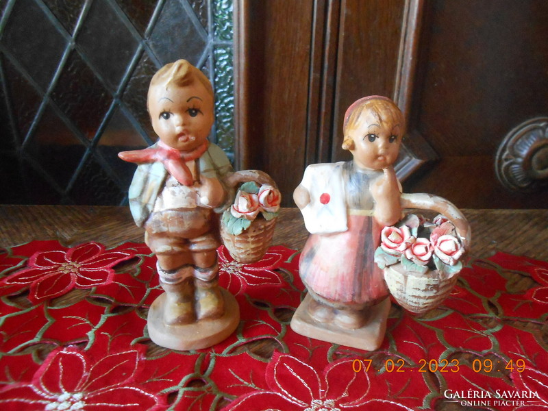 Antique ceramic couple of little girl and little boy with flower basket