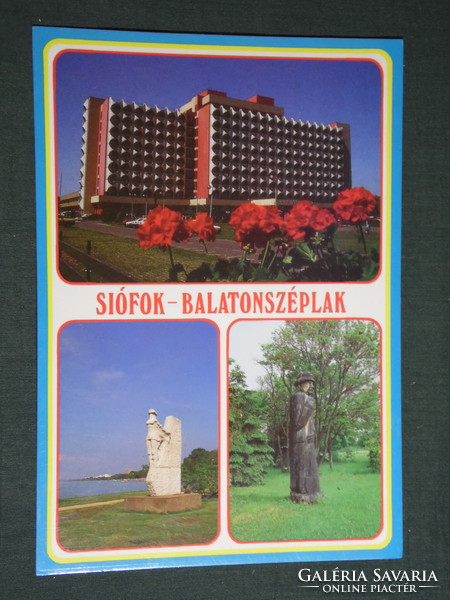 Képeslap, Siófok Balatonszéplak, mozaik részletek, Ezüstpart Hotel, Balatoni sellő szobor