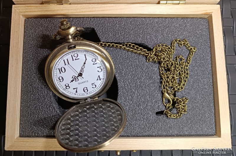 Railway pocket watch gift Sergej patterned in a wooden box, unique handicraft