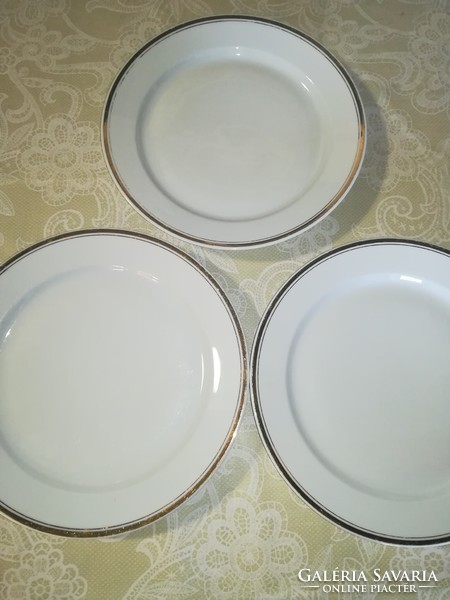 3 Great Plains porcelain white plates with gold border