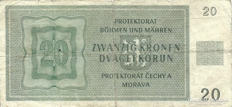 20 korun korona kronen 1944 Cseh Morva Protectorátus 1.