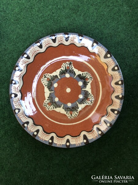 Hand-painted patterned ceramic wall plate, 18 cm - Győr