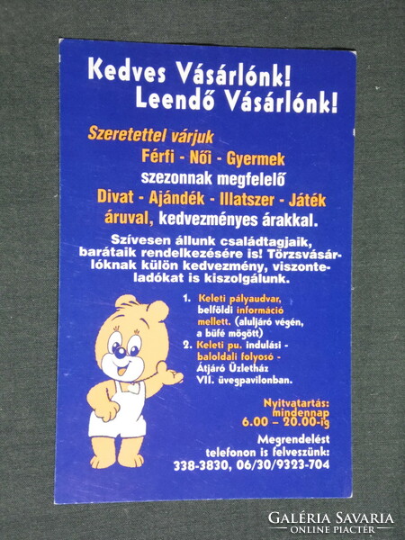Kártyanaptár,Budapest,Bruno Keleti pályaudvar,átjáró,aluljáró ruházat divat üzlet,grafikai,1999, (6)