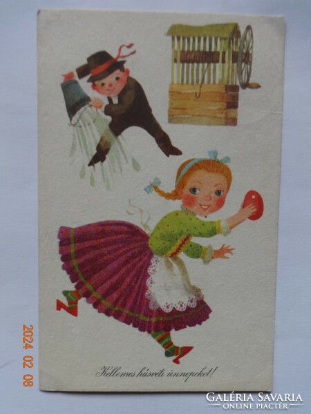 Old graphic Easter greeting card - drawing by Sándor Benkő
