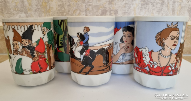 Zsolnay snow white fairy tale patterned porcelain cup set
