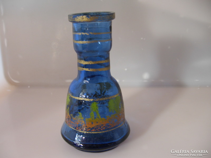 Egyiptomi tevés kék váza, vizipipa üveg palack, tartály