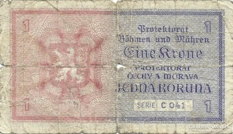 1 korun korona koruna krone 1940 Cseh Morva Protektorátus 1.