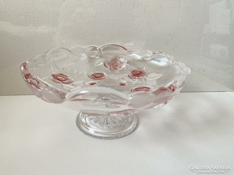 Wonderful looking Walther glas pedestal table, pink centerpiece, decorative glass