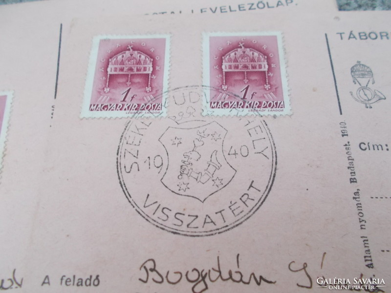 Tábori postai levelezőlap 1940 visszatért Székelyudvarhely