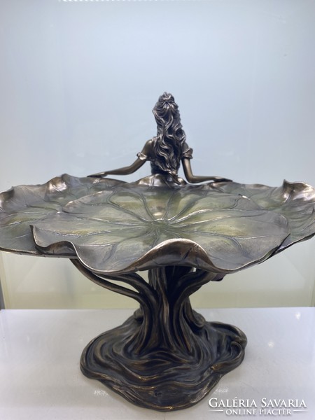 Bronzed female serving bowl, statue
