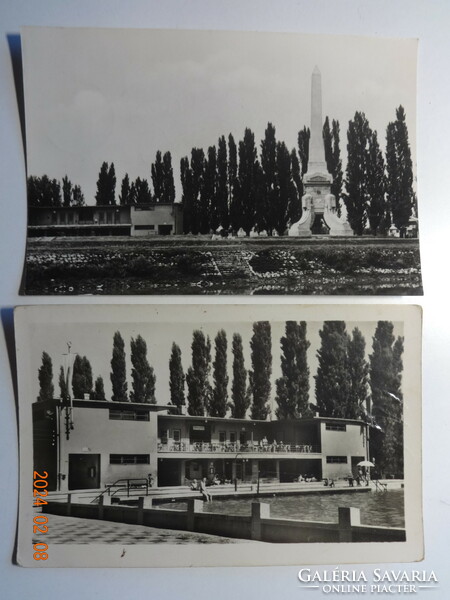 Two old postcards together: Győr, beach and obelisk (50s)