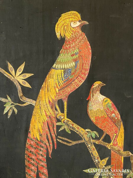 Cigar ring paper exotic Mediterranean parrot birds canvas decoration picture 48 x 95