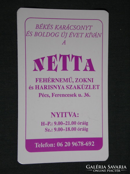 Kártyanaptár, Netta fehérnemű zokni harisnya üzlet, Pécs,1999, (6)