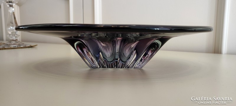 Meseszép, extra  nagyméretű muránói kristály üvegtál tál kínáló asztalközép