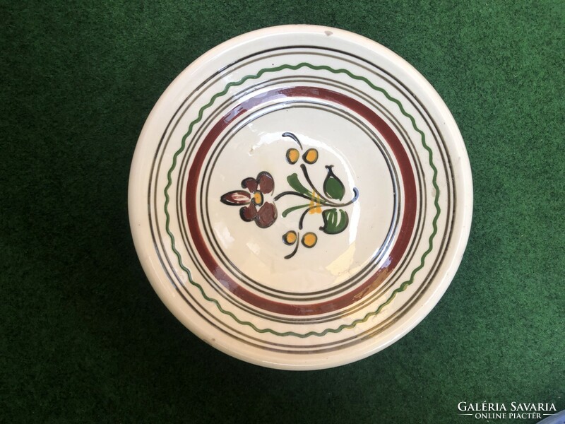 Hand-painted patterned ceramic deep plate, wall plate 19.5 cm - Győr