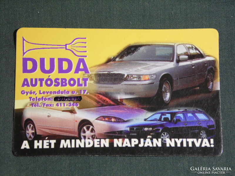 Kártyanaptár, Duda autósbolt, Győr, Mercury Grand autó, 1999, (6)