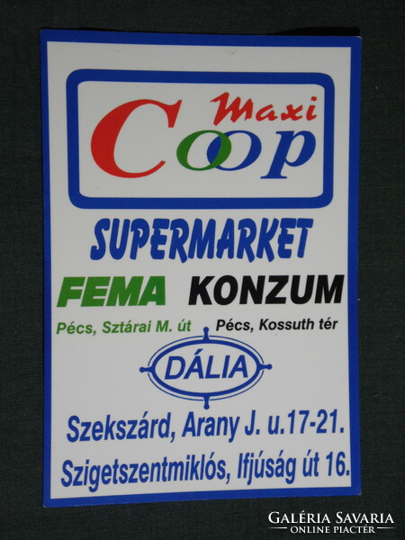 Kártyanaptár, Coop üzletlánc Pécs, Dália áruház, FEMA supermarket, 1999, (6)