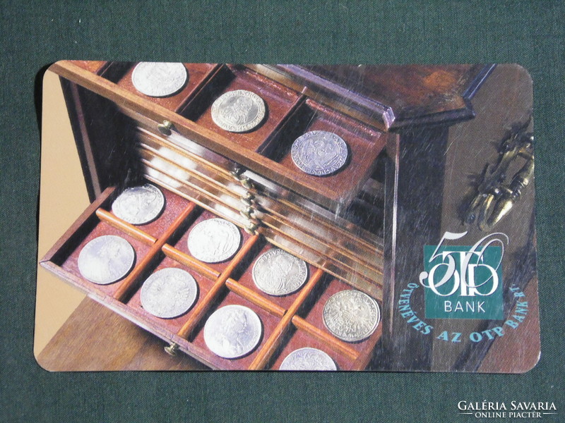 Kártyanaptár, 50 éves OTP bank Rt., ezüst pénz, 1999, (6)