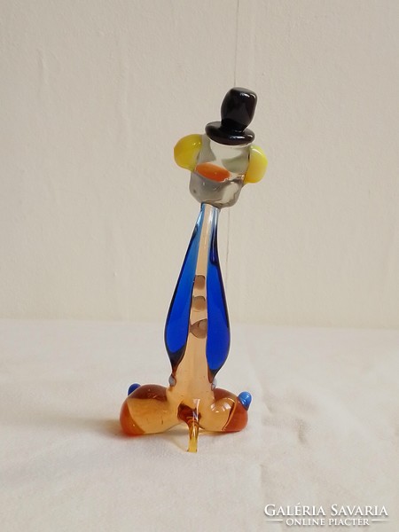 Színes vidám kedves bájos muranoi kézzel készített üveg bohóc figura kalappal, 14 cm