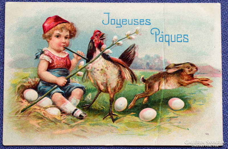 Antik dombornyomott Húsvéti  üdvözlő képeslap  - nyomdahibás
