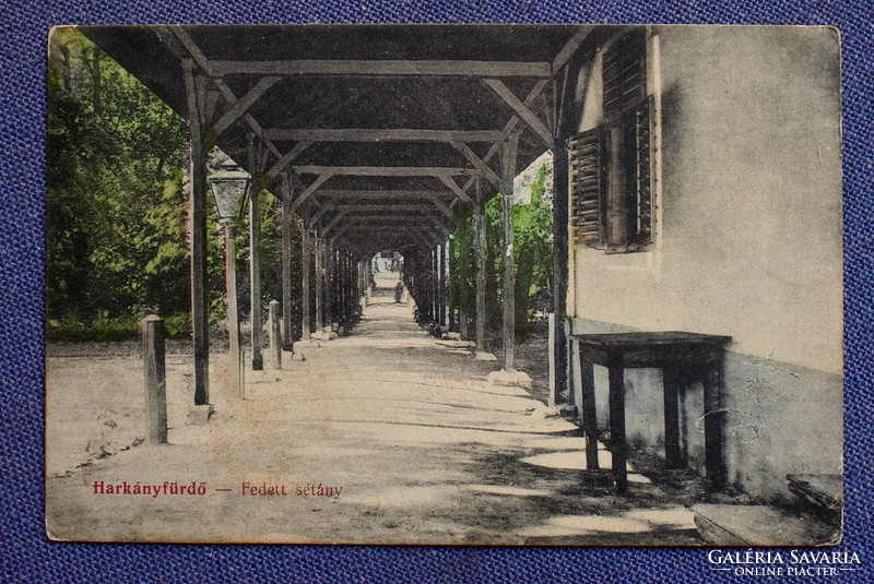 Harkányfürdő - Fedett sétány / színezett  fotó képeslap  1913 Feiler Mariska kiadás , Siklós