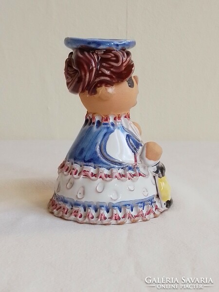Old marked glazed ceramic clay girl figure with lamp candle holder candle holder