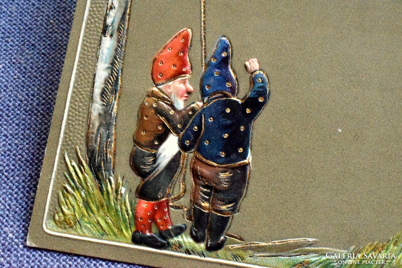 Antik dombornyomott Pünkösdi üdvözlő  képeslap  - törpék  1912ből