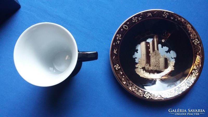 Haas & Czjzek originál cobalt aranyozott porcelán kávés / teás  csésze - tányér szett Baku látképe