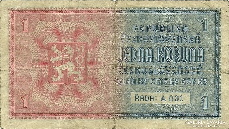 1 korun korona koruna krone 1940 Cseh Morva Protektorátus pecsételt Ritka 1.